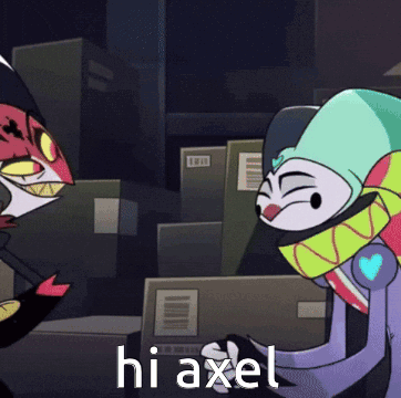 Two Cartoon Characters Saying Hi Axel GIF