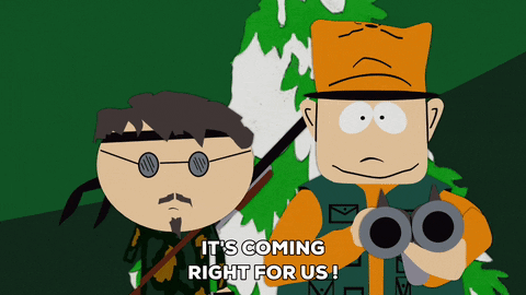Two Cartoon Characters Saying It's Coming Right For Us