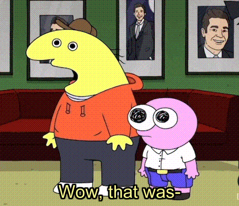 Two Cartoon Characters Saying Wow That Was GIF