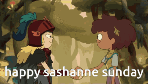 Two Cartoon Characters Shaking Hands And The Words Happy Sashanna Sunday GIF