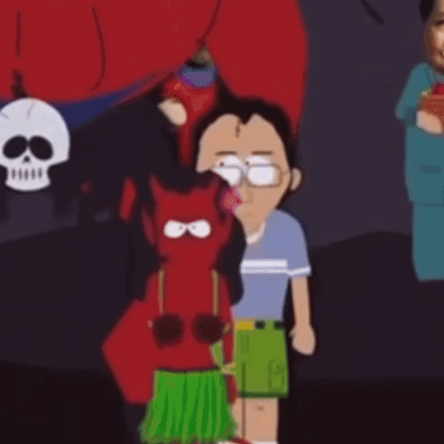 Two Cartoon Characters Standing Beside Skull