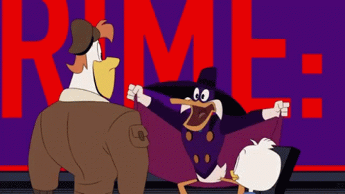 Two Cartoon Characters Standing In Front Of Rime Sign GIF