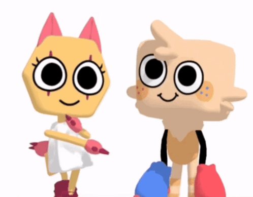 Two Cartoon Characters Standing Next to Each Other