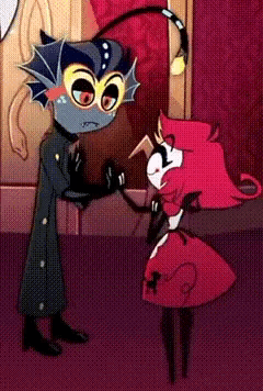 Two Cartoon Characters Standing Next to Each Other