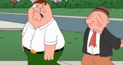 Two Cartoon Characters Standing Next To Each Other On A Sidewalk GIF