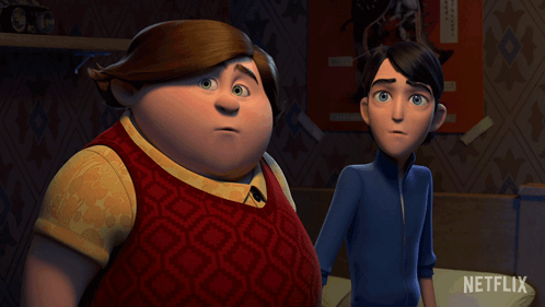 Two Cartoon Characters Standing Next To Each Other With Netflix Written On The Bottom Right GIF