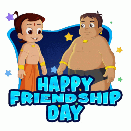 Two Cartoon Characters Standing Next To Each Other With The Words Happy Friendship Day Below Them GIF