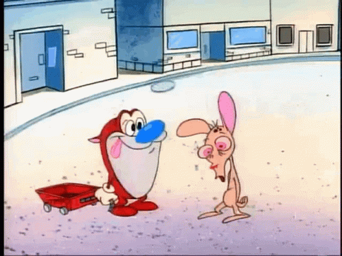 Two Cartoon Characters Standing Side By Side GIF