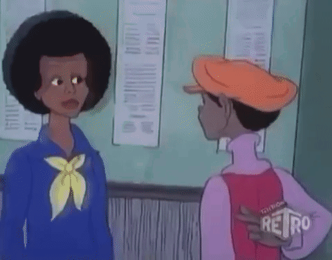 Two Cartoon Characters Standing GIF