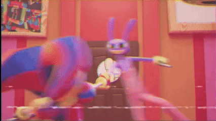 Two Cartoon Characters Sword Fighting by Door