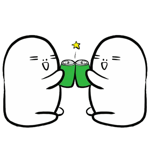 Two Cartoon Characters Toasting with Green Cans