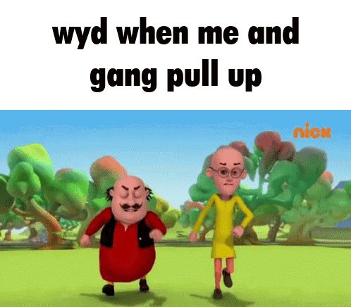 Two Cartoon Characters Walking In Field Wyd When Me And Gang Pull Up GIF