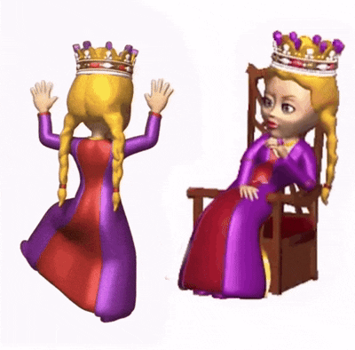 Two Cartoon Characters Wearing Crowns Are Dancing And One Is Sitting In A Chair GIF