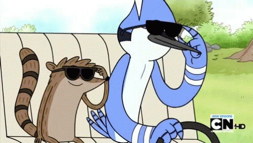 Two Cartoon Characters Wearing Sunglasses Are Sitting On A Couch With Cn Hd Written On The Bottom GIF