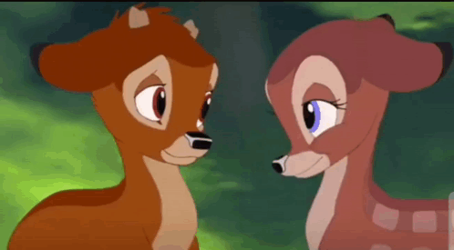 Two Cartoon Deer Eyes Closed in Forest