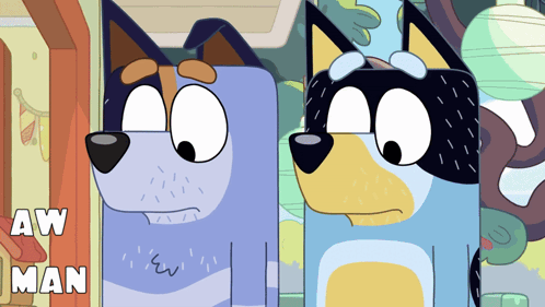 two cartoon dogs are standing next to each other with the words aw man written above them