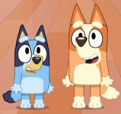 Two Cartoon Dogs Are Standing Next To Each Other GIF
