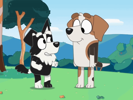Two Cartoon Dogs Standing Next to Each Other