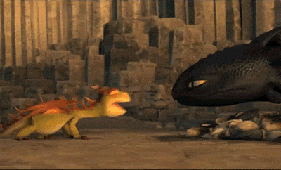 Two Cartoon Dragons Are Standing Next To Each Other In The Desert GIF