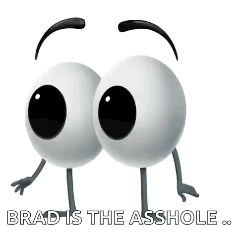 Two Cartoon Eyes With Arms And Legs And The Words Brad Is The Asshole GIF