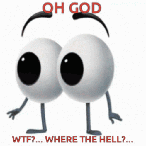 Two Cartoon Eyes With Arms And Legs And The Words Oh God Wtf Where The Hell On The Bottom GIF