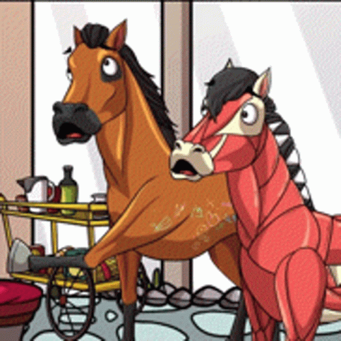 Two Cartoon Horses Standing