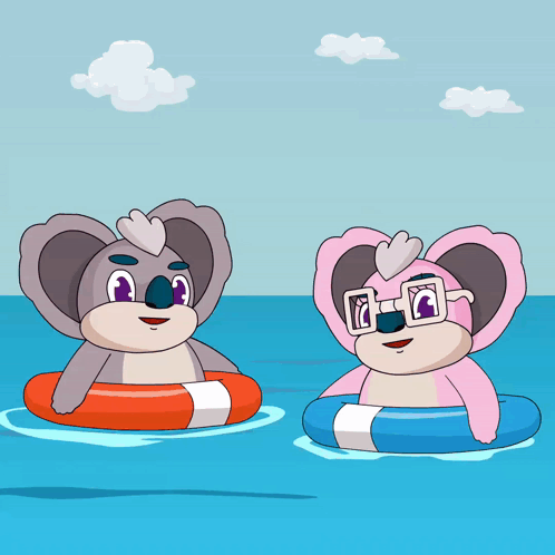 Two Cartoon Koalas Are Floating In The Water GIF