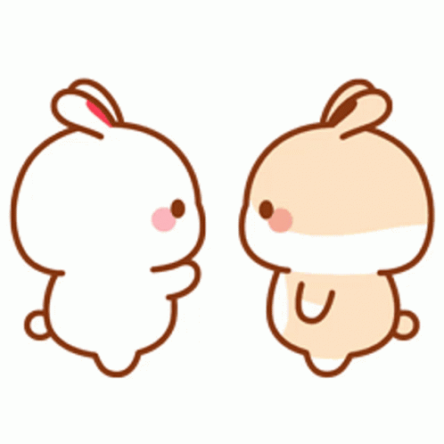 Two Cartoon Rabbits Are Hugging Each Other And Holding A Heart . GIF