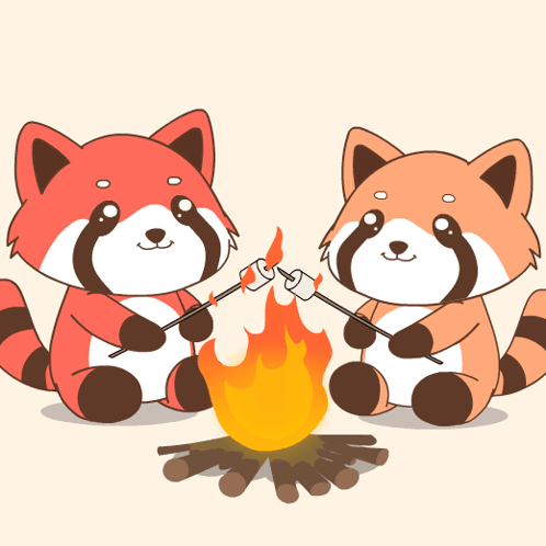 Two Cartoon Raccoons Are Roasting Marshmallows Over A Campfire GIF