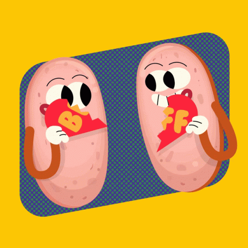 Two Cartoon Sausages Holding Broken Heart Beef