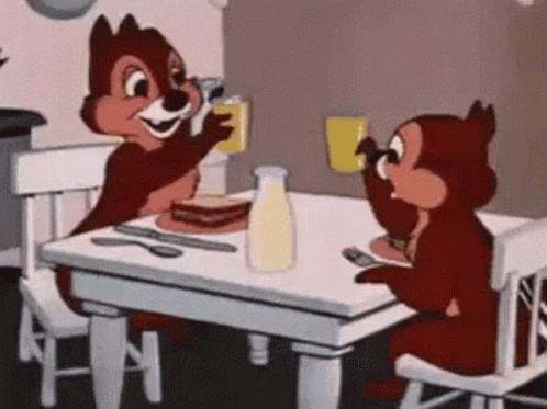 Two Cartoon Squirrels Drinking Milk GIF