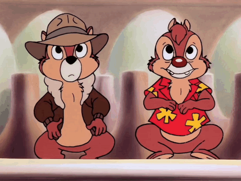 Two Cartoon Squirrels in Cowboy Hat and Hawaiian Shirt