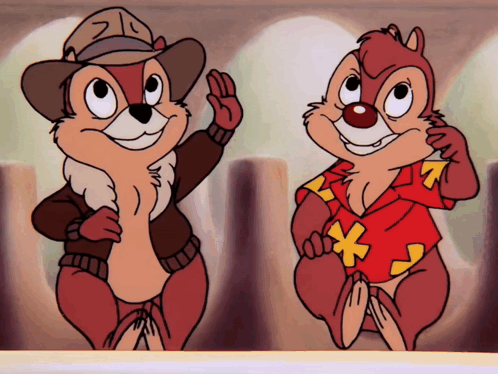 Two Cartoon Squirrels One Wearing A Cowboy Hat And One Wearing A Red Shirt GIF