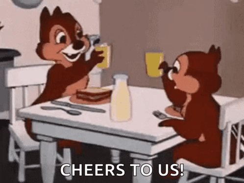 Two Cartoon Squirrels Toasting Coffee GIF