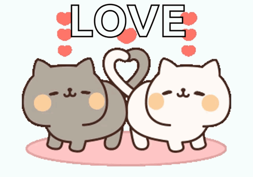 Two Cats Are Making A Heart Shape With Their Tails And The Word Love Is Above Them GIF