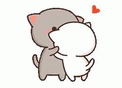 Two Cats Are Standing Next To Each Other And Hugging . GIF