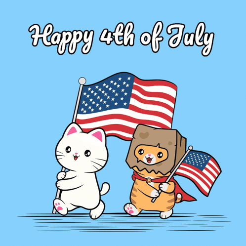 Two Cats Holding Flags 4th of July