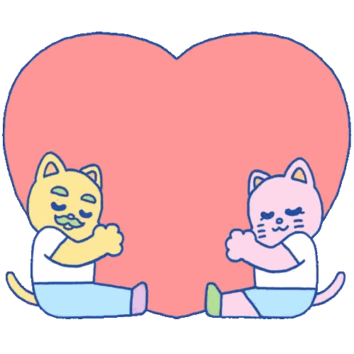 Two Cats Hugging in Front of Pink Heart