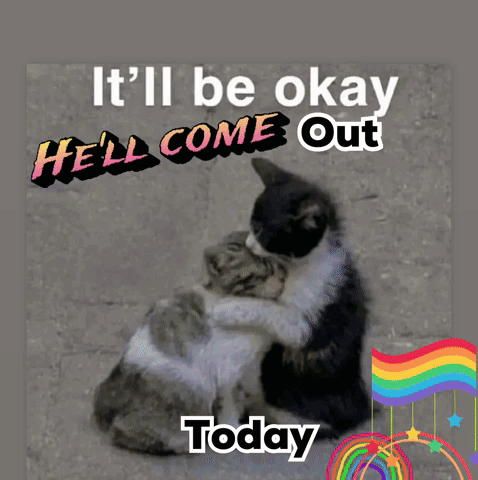 Two Cats Hugging It'll Be Okay He'll Come Out Today GIF
