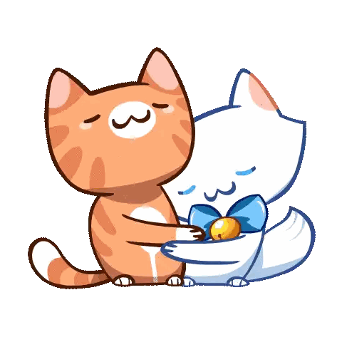 Two Cats Hugging One Holding Apple