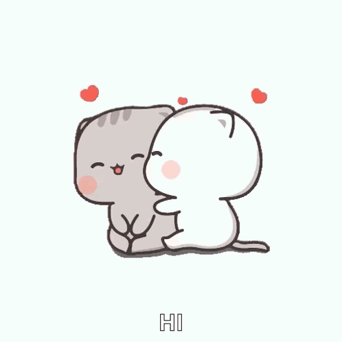 Two Cats Hugging With Hearts GIF