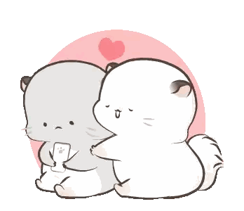Two Cats Hugging With Hearts