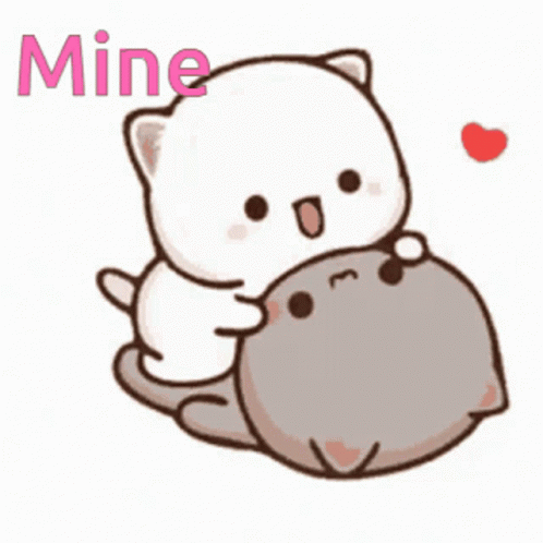 Two Cats Hugging With Mine Text