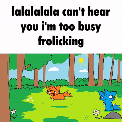 Two Cats In Forest Saying Lalala Can't Hear You GIF