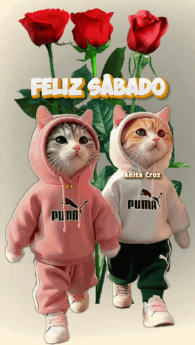 Two Cats in Puma Sweatshirts Walking