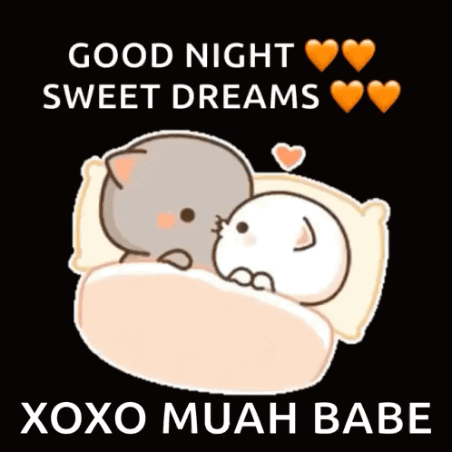 Two Cats Laying In Bed Good Night Sweet Dreams XOXO Muah Babe GIF