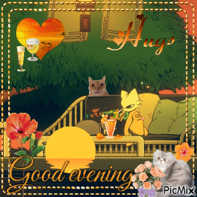 Two Cats on Couch Saying Good Evening