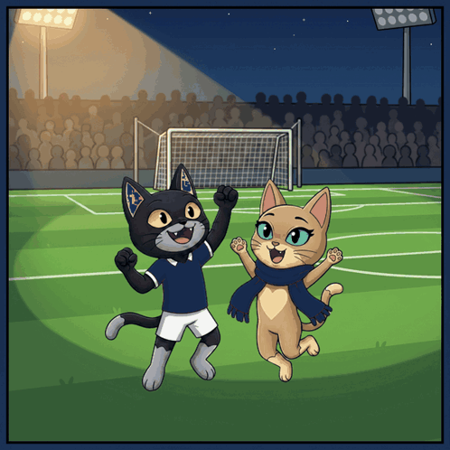 Two Cats On Soccer Field GIF
