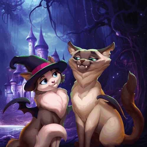 Two Cats One In Witch's Hat GIF