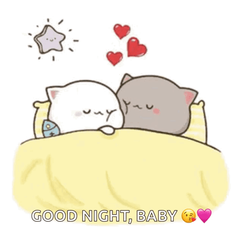 Two Cats Sleeping with Hearts Good Night Baby